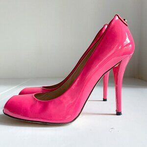 Stuart Weitzman Barbie Pink Patent Leather Peep Toe High Heels